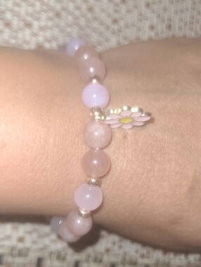 Pink Beaded Bracelet with Daisy Charm